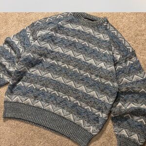 Men's Blue Patterned Crewneck Sweater